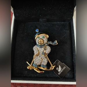 Vintage Swarovski Crystal Skier Pin Brooch. New in original box.
